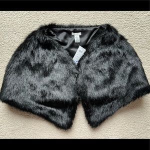 Cache Black Faux Fur Shoulder Cape Shawl Wrap Shrug Poncho Lined Sz Small/Medium